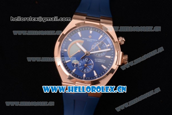 Vacheron Constantin Overseas Dual Time Asia ST30 Automatic Rose Gold Case with Blue Dial Stick Markers and Blue Rubber Strap - Click Image to Close